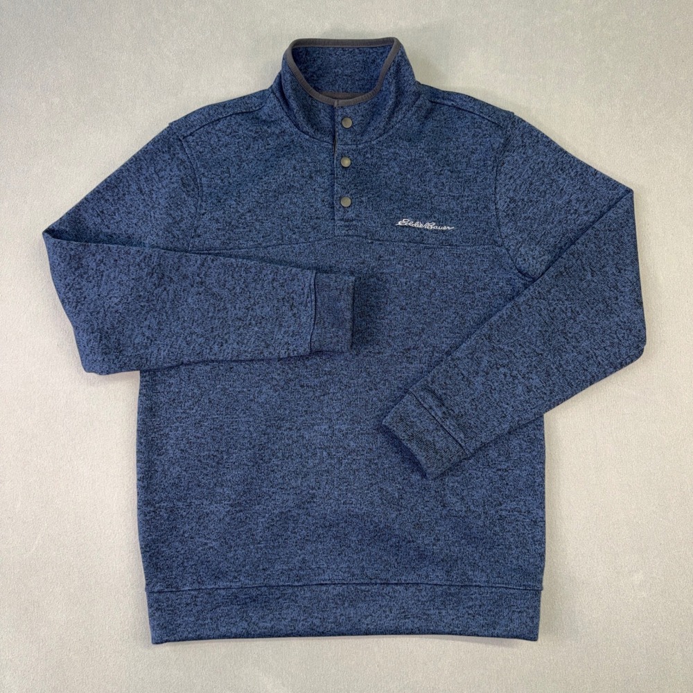 Eddie Bauer Men's Radiator Fleece Snap Mock Pullover Blue Marl Sweater Medium